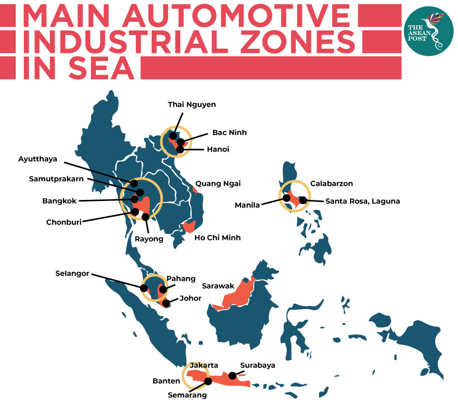 Main automotive industrial zones in Southeast Asia