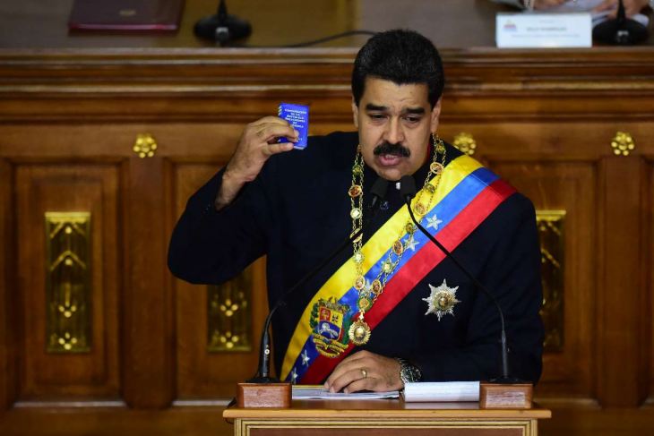 Venezuelan President Nicolas Maduro addresses the all-powerful pro-Maduro assembly which has been placed over the National Assembly and tasked with rewriting the constitution in Caracas on 10 August, 2017