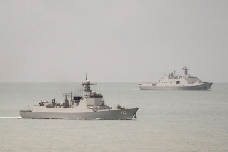 Chinese naval ships entering the Coral Sea